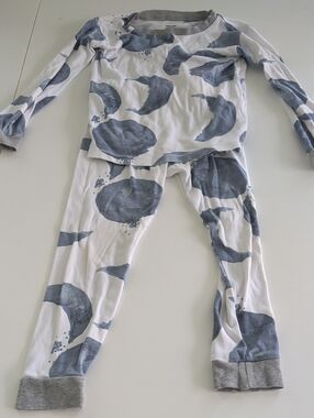 Kids Two-Piece Moon Print Pajama Set in White and Gray